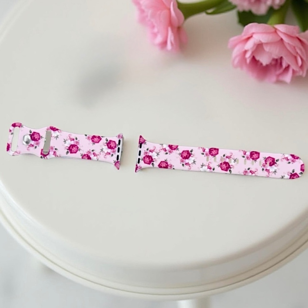 New Pink Roses Floral Design Apple Watch Bands  42mm 44mm 45mm 49mm